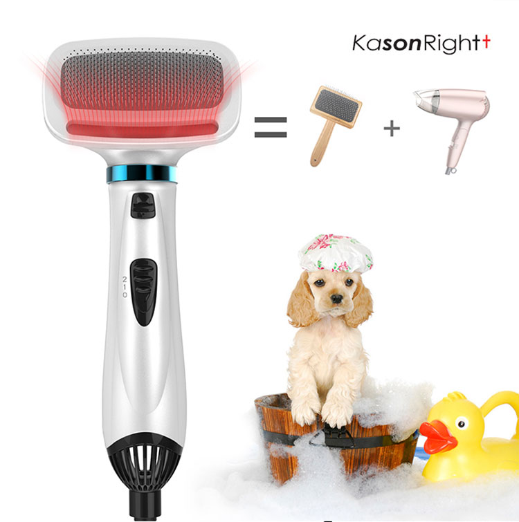 300W ポータブル猫犬スリッカーブラシ 2 in 1 ペットヘアドライヤー、低ノイズ家庭用ペットグルーミングヘアドライヤーとブラシ